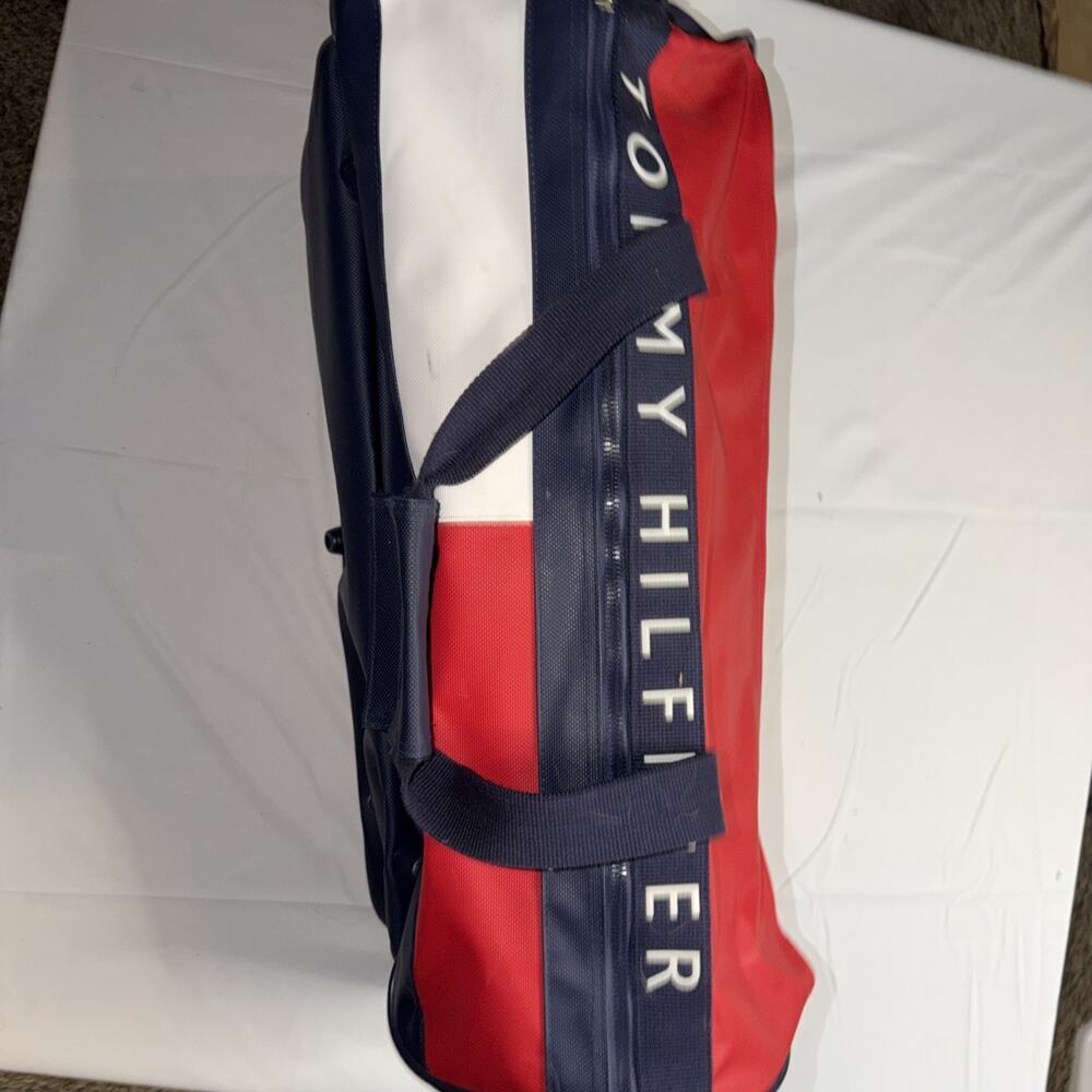Vintage Tommy Hilfiger Duffel Gym Shoulder Bag Spell Out 90s Retro Flag Navy - Picture 2 of 5